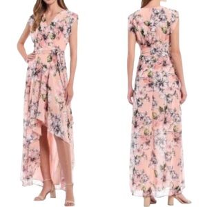 NWT Eliza J Floral Ruffle High Low Maxi Dress in Blush